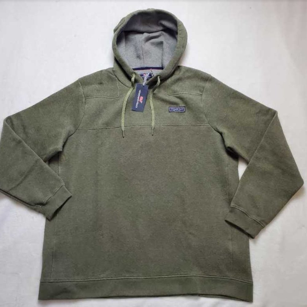 NEW  XL VINEYARD VINES SALTWATER FLEECE HOODIE IN SURPLUS GREEN SWEATER - Picture 6 of 8
